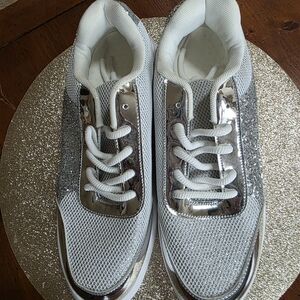Women's Silver and White Sneakers